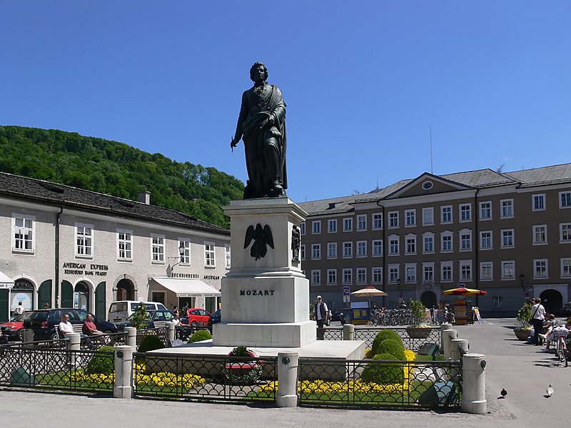 mozart square in salzburg austria